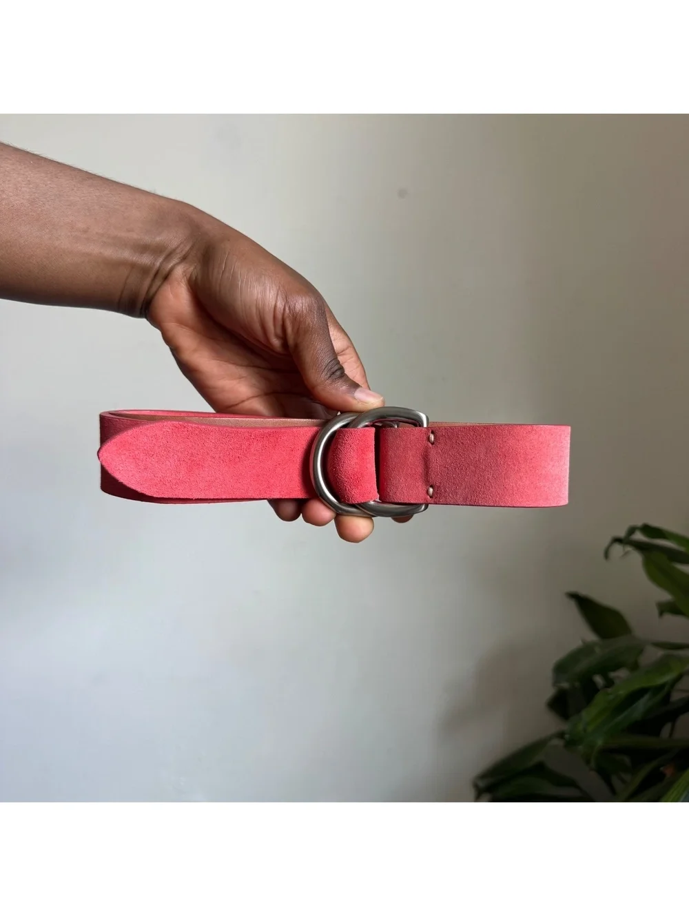 Vintage Coral Suede Double D-Ring Belt Size 34